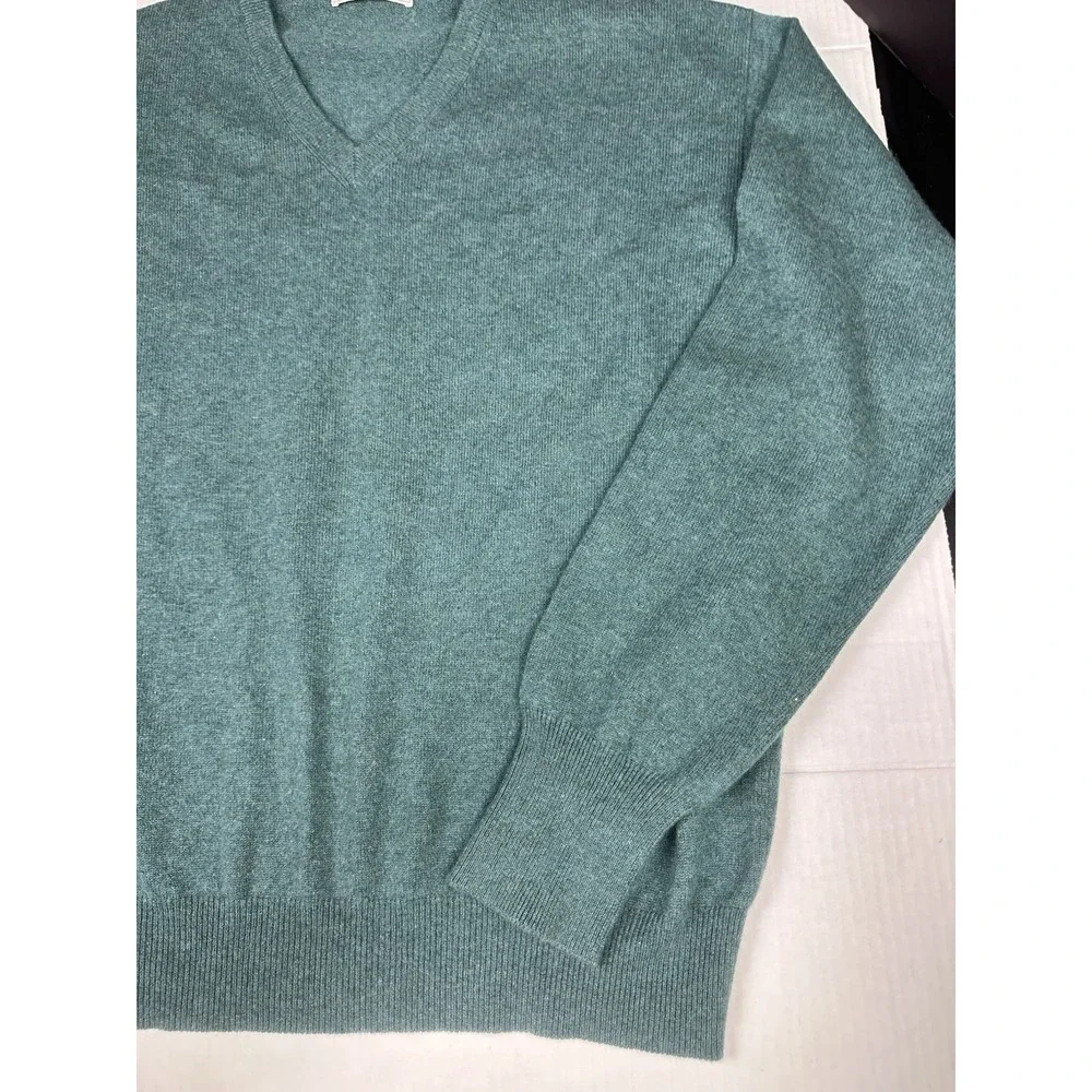 Vintage Poeta Moda Sweater Mens Medium Green Cashmere Knitted V Neck Pullover